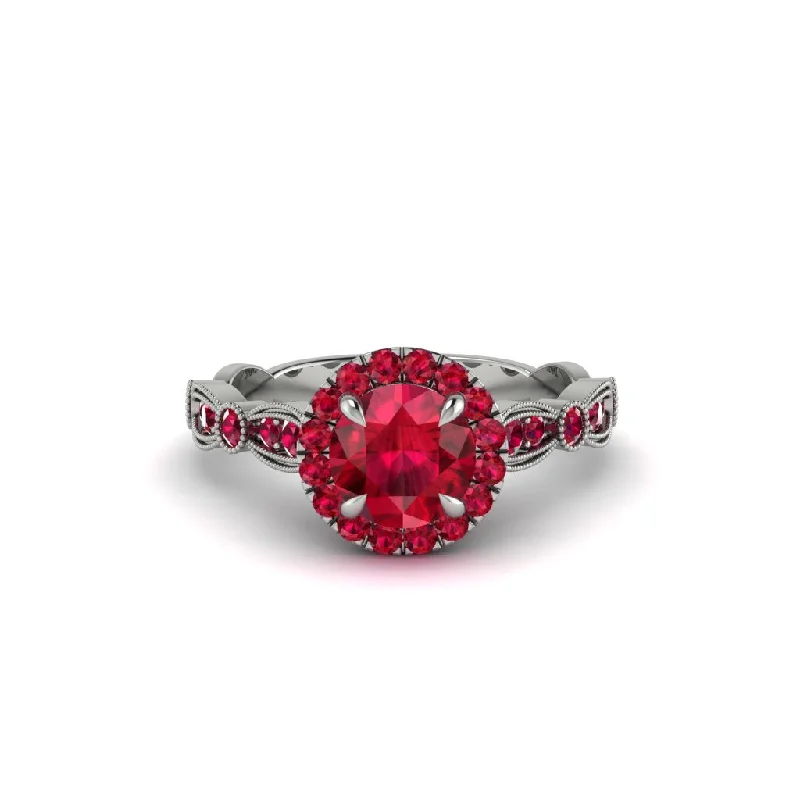 engagement-white-gold-vintage-ring-Round Cut Ruby Radiant Eternity Engagement Ring - Kamryn No. 57