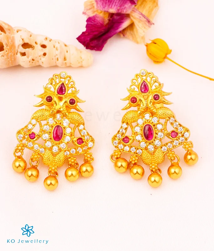 ladies-classic-gold-earrings-The Sahana Silver Peacock Earrings