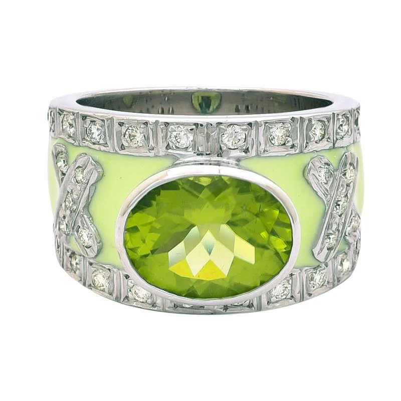 ladies-platinum-halo-rings-Ring- Peridot and Diamond (Enamel)  (244QS)