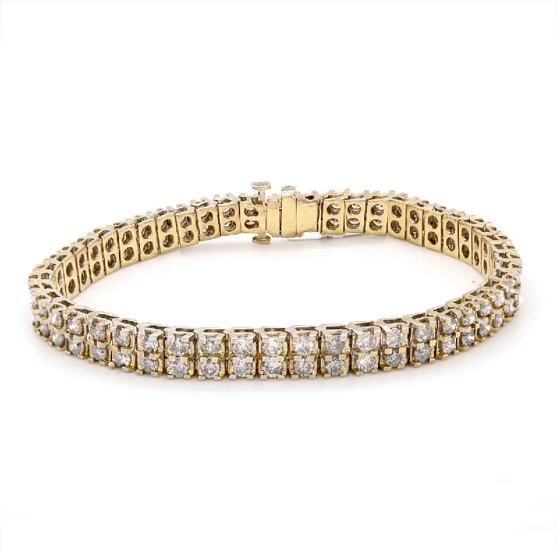 Ladies bracelets rust-proof metal -TWO-TONE GOLD TENNIS BRACELET WITH CHAMPAGNE DIAMONDS, 6 1/2 CT TW