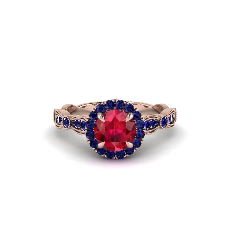 engagement-radiant-cut-sapphire-ring-Round Cut Ruby Radiant Eternity Engagement Ring - Kamryn No. 71