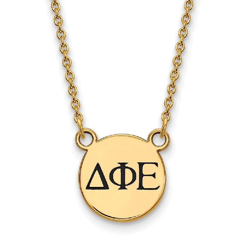 Ladies necklaces with fox pendants -14K Plated Silver Delta Phi Epsilon Sm Enamel Greek Letters Necklace