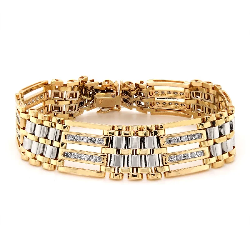 Ladies bracelets with custom stones -YELLOW GOLD MENS BRACELET WITH 60 DIAMONDS, 2.00 CT TW