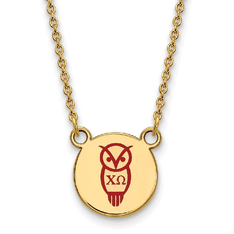 Ladies necklaces with owl pendants -14K Plated Silver Chi Omega Small Enamel Necklace