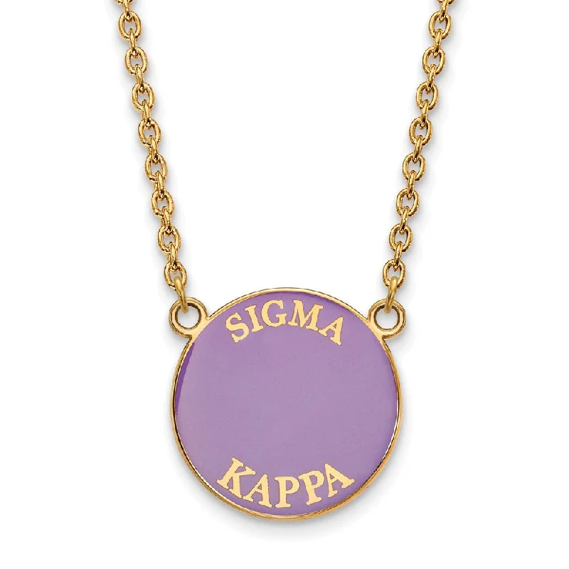 Ladies necklaces with peridot -14K Plated Silver Sigma Kappa Large Enamel Disc Necklace