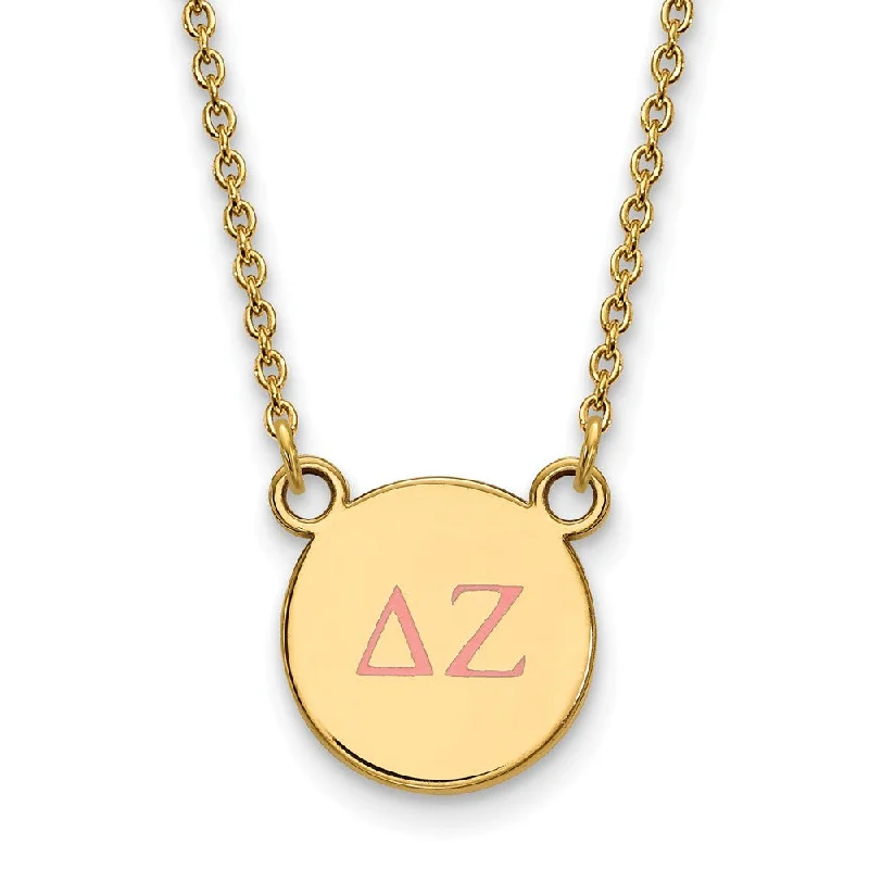 Ladies necklaces with whale pendants -14K Plated Silver Delta Zeta Small Pink Enamel Greek Letters Necklace