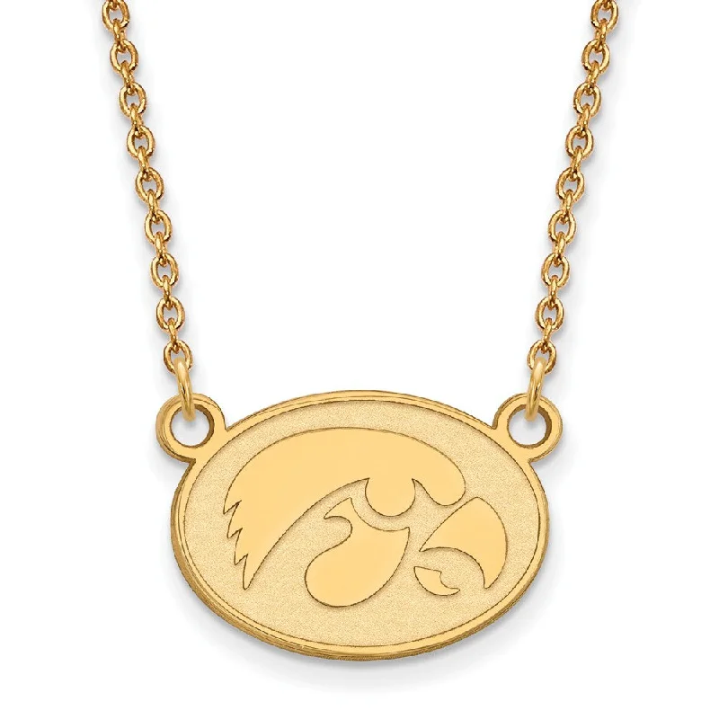 Ladies necklaces for explorers -14k Yellow Gold U of Iowa Small Hawkeye Disc Pendant Necklace