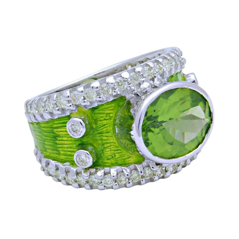 ladies-heart-diamond-rings-Ring-Peridot and Diamond (Enamel)  (114JS)