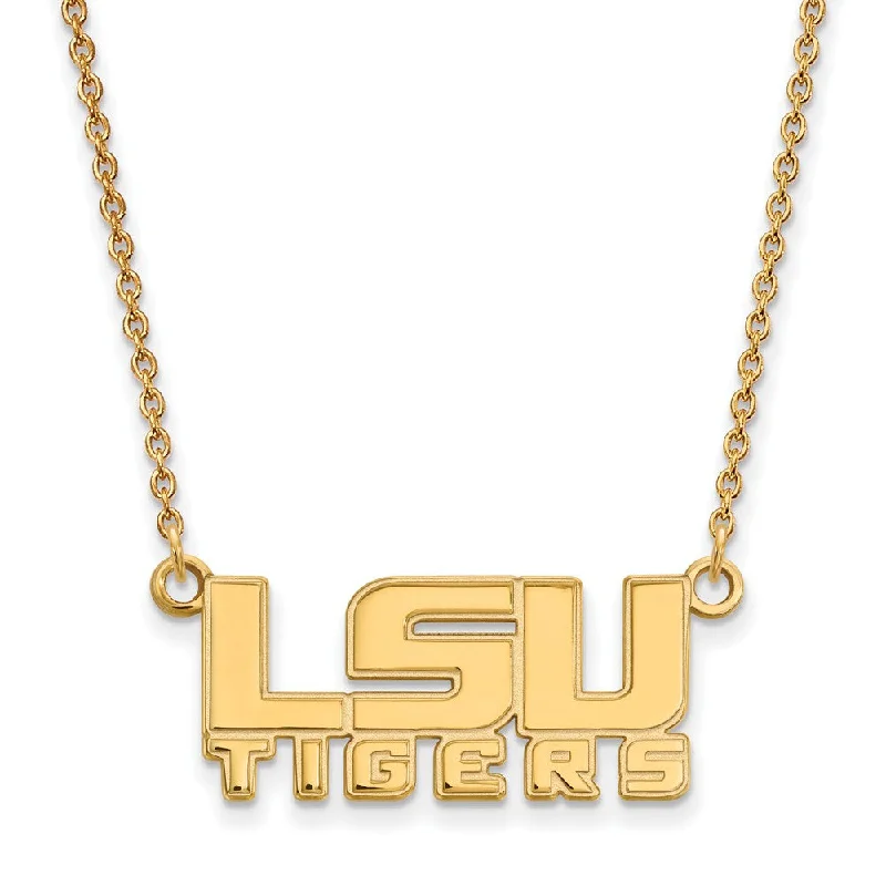 Ladies necklaces glossy texture -14k Yellow Gold Louisiana State Small 'LSU' Pendant Necklace