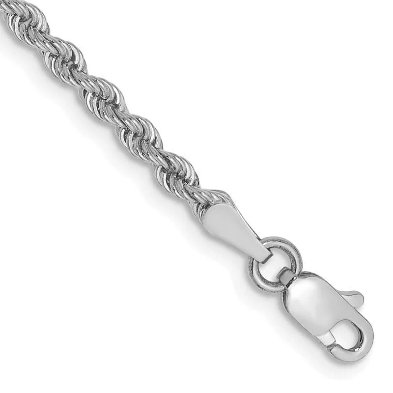 Ladies bracelets with ring charms -14K White Gold 7 inch 2.5mm Regular Rope with Lobster Clasp Chain Bracelet