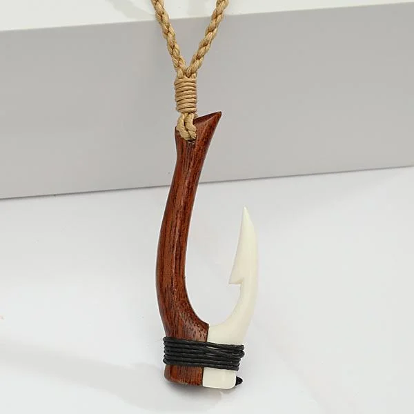 Ladies necklaces for dreamers -Wood/Bone Small Fish Hook Necklace 20x52mm