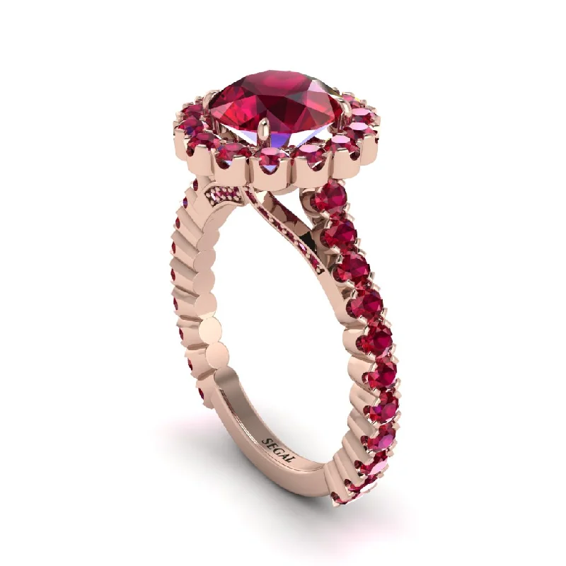 engagement-pearl-halo-ring-Round Cut Ruby Timeless Splendor Engagement Ring - Jazlyn No. 56