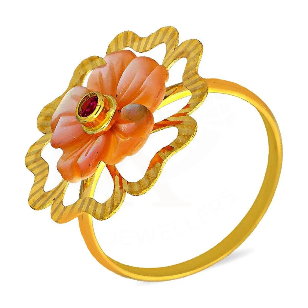 ladies-solitaire-silver-rings-Gold Flower Shaped Ring 18KT - FKJRN18K3020