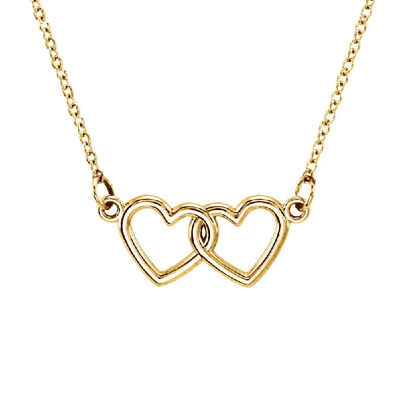 Ladies necklaces with tourmaline -Tiny Double Heart Necklace in 14k Yellow Gold, 18 Inch