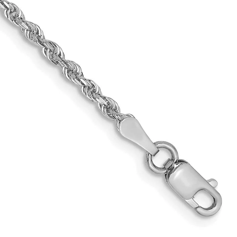 Ladies bracelets with orbit charms -14K White Gold 9 Inch 2mm Diamond-cut Quadruple Rope Lobster Clasp Chain Bracelet