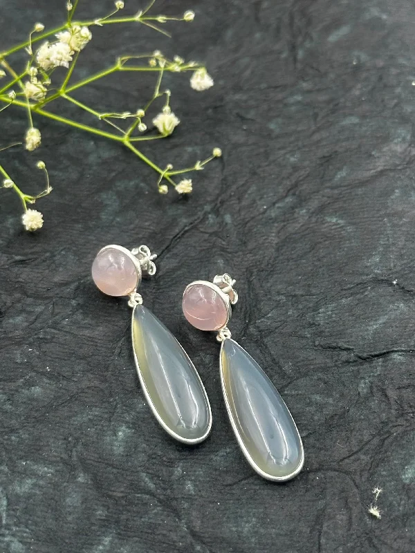 ladies-diamond-rose-gold-earrings-The Rose Quartz Silver Gemstone Earrings