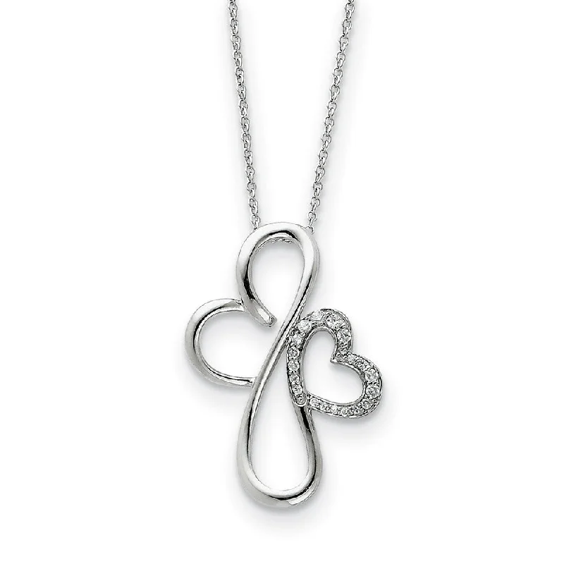 Ladies necklaces for travelers -Sterling Silver & CZ Everlasting Love, Heart Cross Necklace, 18 Inch