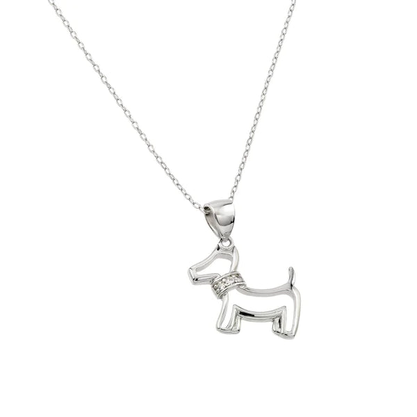 Ladies necklaces with lion pendants -Silver 925 Rhodium Plated Clear CZ Dog Pendant Necklace