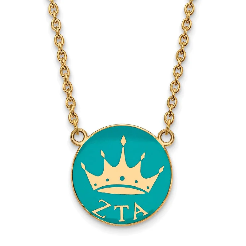 Ladies necklaces for dinners -14K Plated Silver Zeta Tau Alpha Large Enamel Necklace