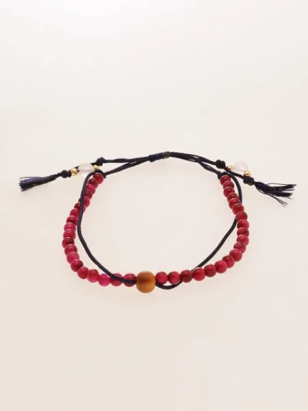 Ladies bracelets curved styles -Silk String KUMIHIMO Braid Bracelet Rose Tiger Eye φ4