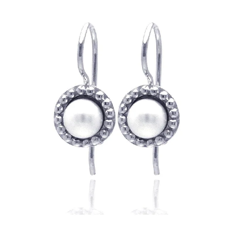 ladies-star-gold-earrings-Silver 925 Rhodium Plated Round CZ Fresh Water Pearl Hook Earrings - STE00756