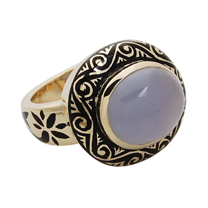 ladies-halo-gold-rings-Ring-Chalcedony (Enamel)  (1456O)