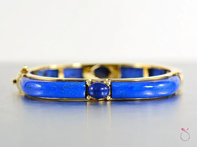 Ladies bracelets with hare charms -Vintage Lapis Lazuli Bracelet in 14K Gold