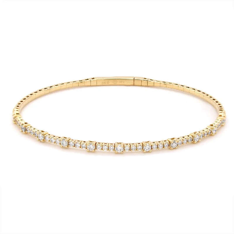 Ladies bracelets rhodium plated -YELLOW GOLD TENNIS STYLE DIAMOND BANGLE BRACELET, .92 CT TW