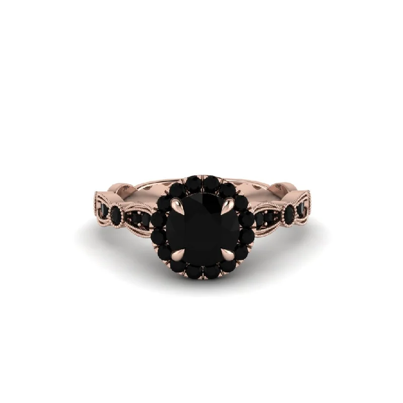 engagement-radiant-cut-rose-gold-ring-Round Cut Black Diamond Radiant Eternity Engagement Ring - Kamryn No. 38