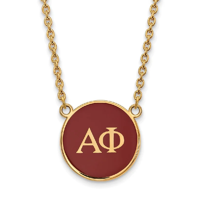 Ladies necklaces with rabbit pendants -14K Plated Silver Alpha Phi Large Red Enamel Disc Necklace