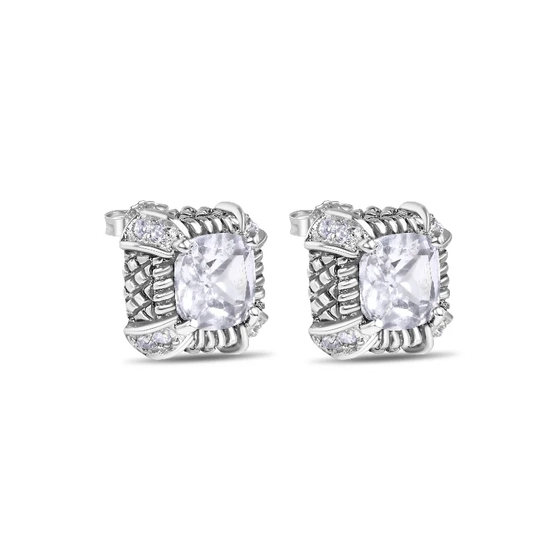 ladies-everyday-crystal-earrings-Final Price-Rhodium Plated 925 Sterling Silver Square CZ Stud Earring - STEM140