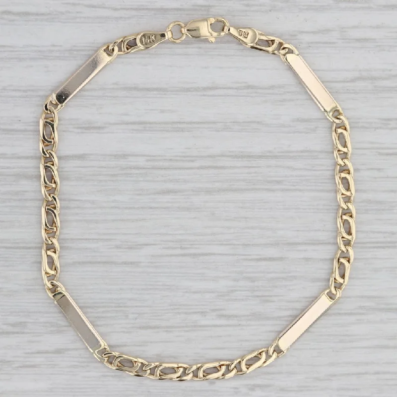 Ladies bracelets bold cuffs -7" Bracelet 14k Yellow Gold Bar Curb Chain Lobster Clasp 3.2mm