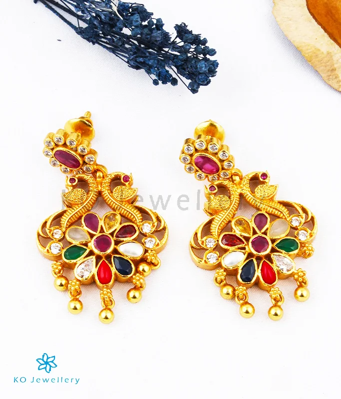 ladies-crystal-tassel-earrings-The Vansh Silver Navratna Peacock Earrings