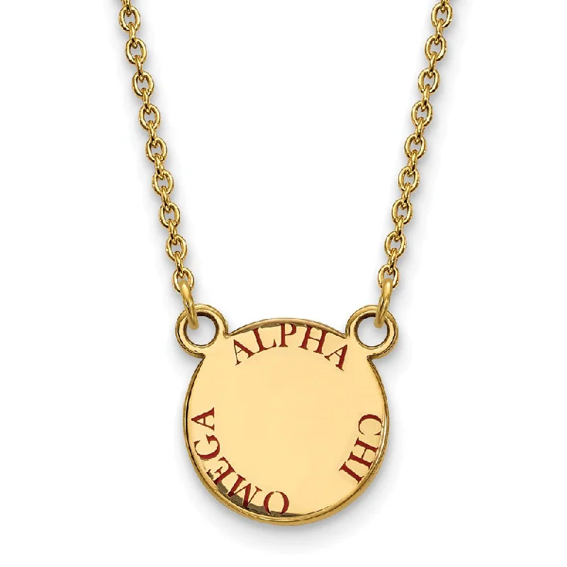 Ladies necklaces etched details -14K Plated Silver Alpha Chi Omega Small Red Enamel Necklace