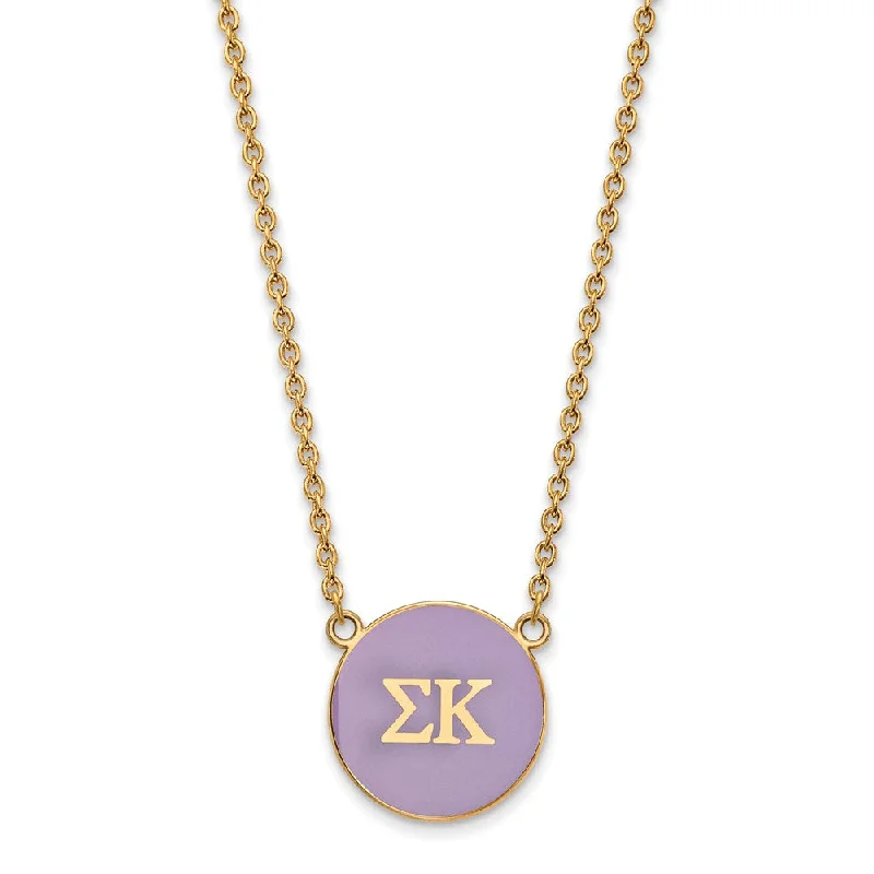 Ladies necklaces futuristic designs -14K Plated Silver Sigma Kappa Large Purple Enamel Disc Necklace