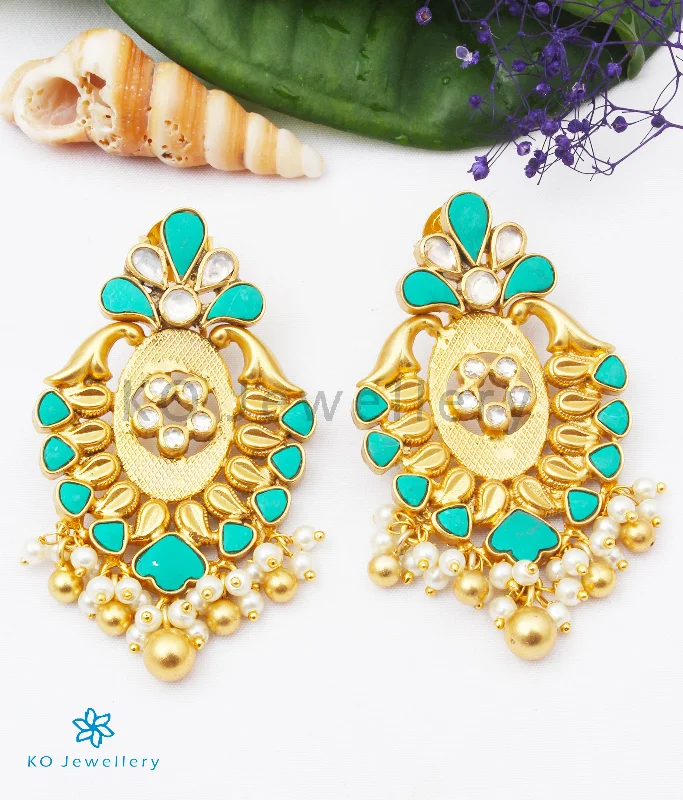 ladies-ethnic-beaded-earrings-The Parna Silver Kundan Earrings (Turquoise)