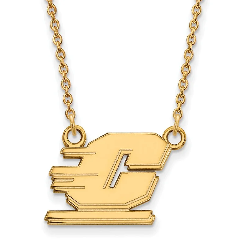 Ladies necklaces for stylists -14k Gold Plated Silver Central Michigan U Small Pendant Necklace