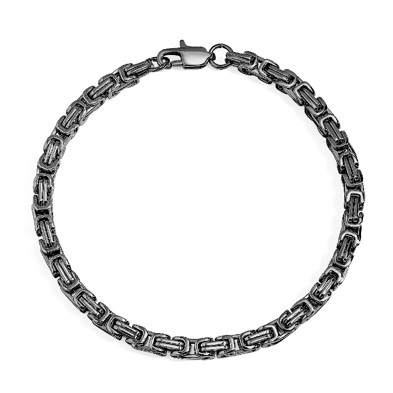 Ladies bracelets classic bands -Stainless Steel Black Byzantine Chain Bracelet / BRJ9090