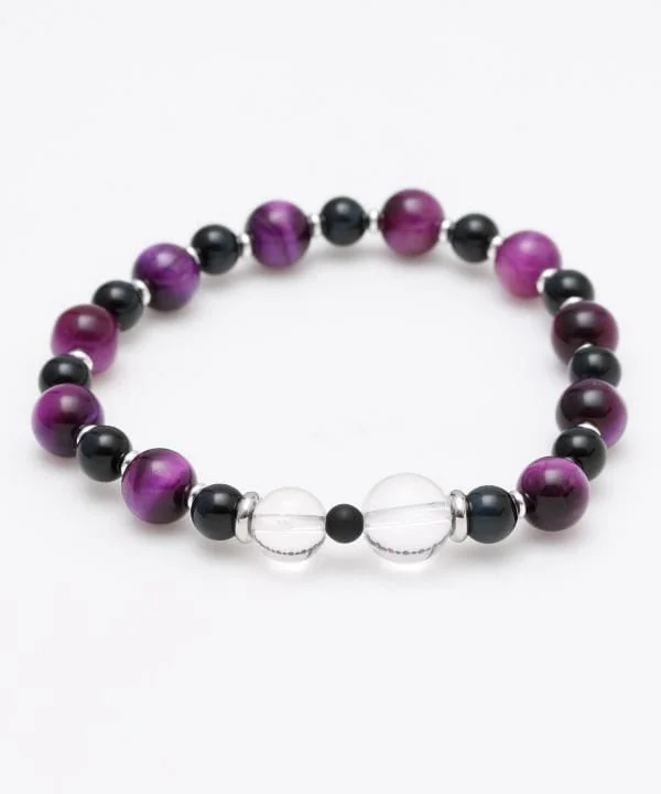 Ladies bracelets slim strands -KOKORODO - 8mm Purple Tiger Eye Bracelet