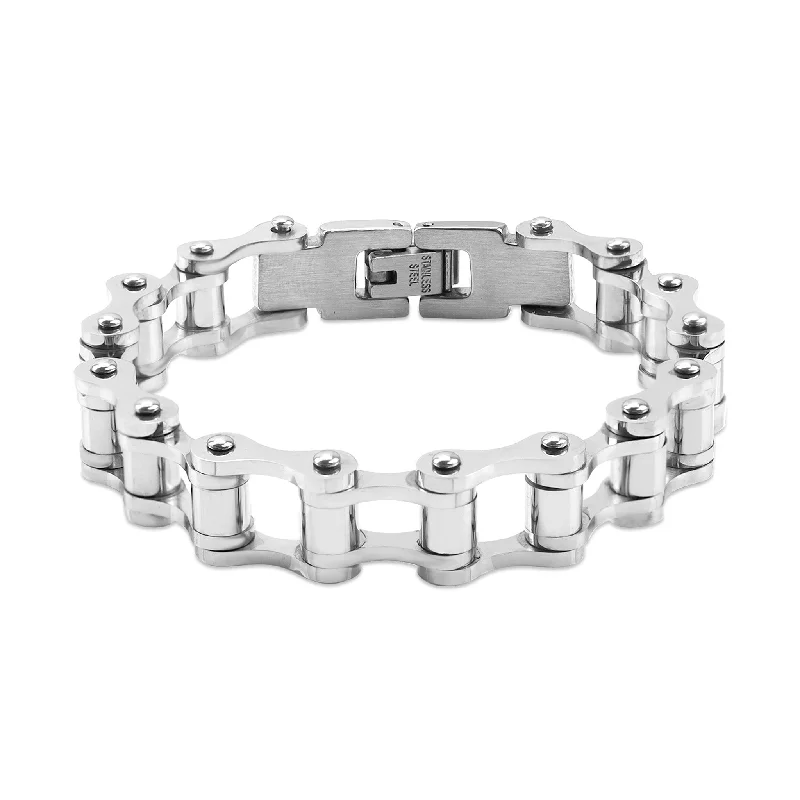 Ladies bracelets with gate pendants -Stainless Steel Bike Chain Bracelet / BRJ2228