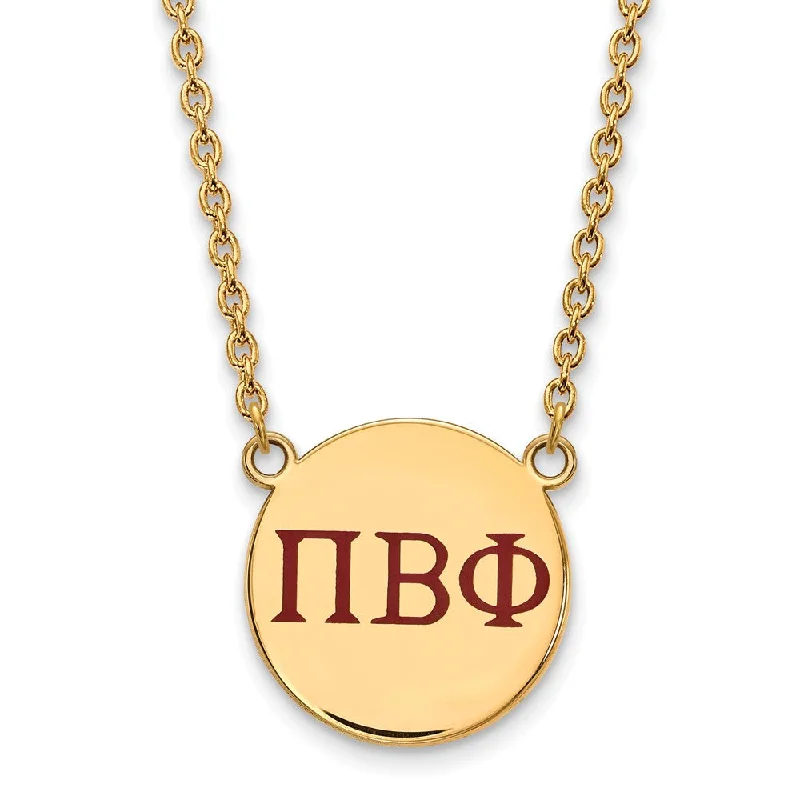 Ladies necklaces with tree pendants -14K Plated Silver Pi Beta Phi Large Red Enamel Greek Letters Necklace