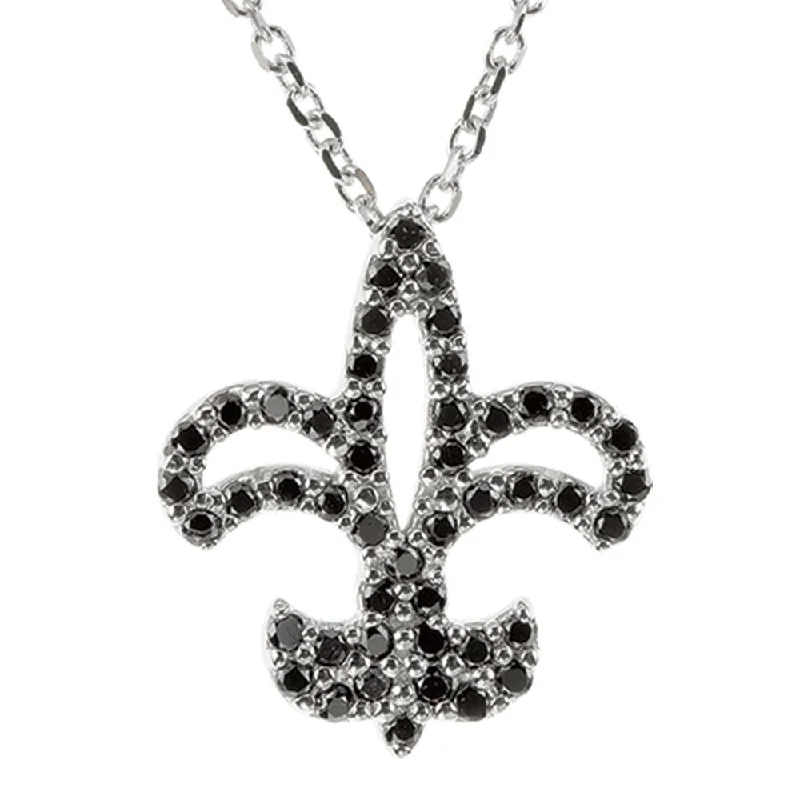 Ladies necklaces for creators -1/4 cttw Black Diamond Fleur-De-Lis Necklace in 14k White Gold