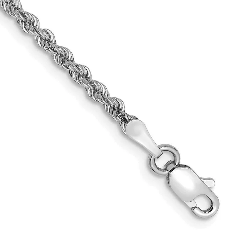 Ladies bracelets for social events -14K White Gold 8 inch 2.25mm Regular Rope with Lobster Clasp Chain Bracelet