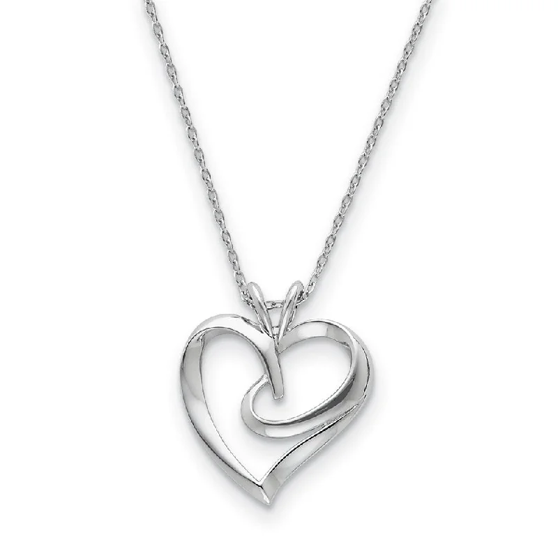 Ladies necklaces abstract shapes -Rhodium Plated Sterling Silver Hugging Heart Necklace, 18 Inch