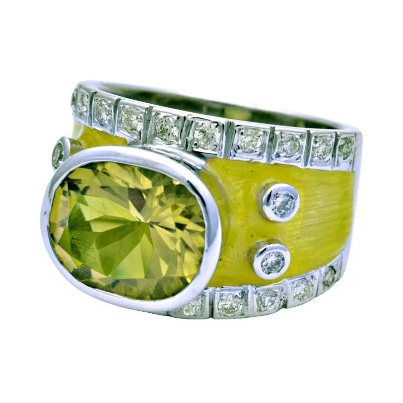 ladies-solitaire-rings-Ring-Lemon Quartz and Diamond (Enamel)  (193LS)