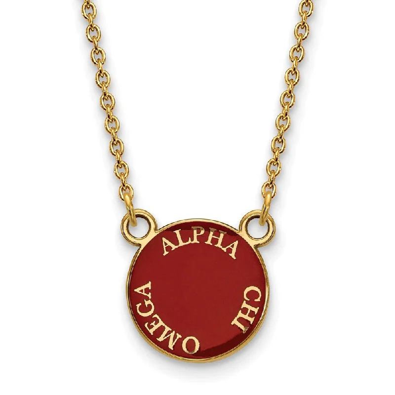 Ladies necklaces with bird pendants -14K Plated Silver Alpha Chi Omega Small Enamel Disc Necklace