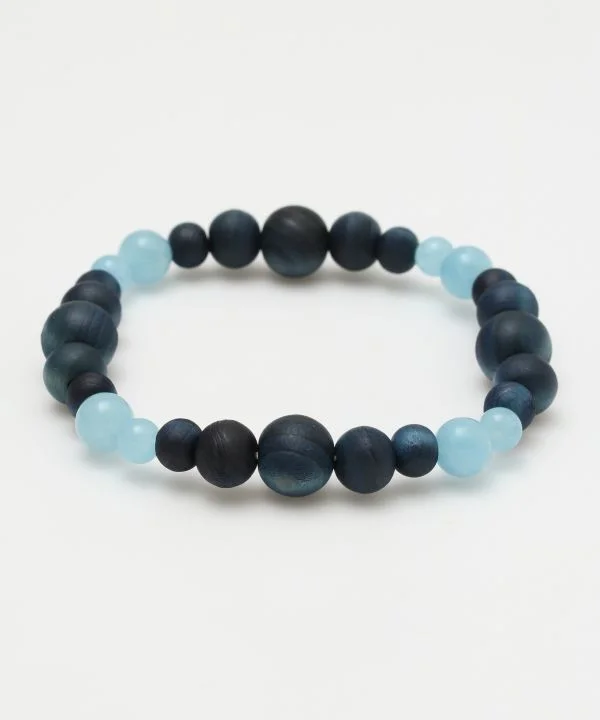 Ladies bracelets braided accents -AIZOME Indigo Dyed Cypress x Aquamarine Bracelet