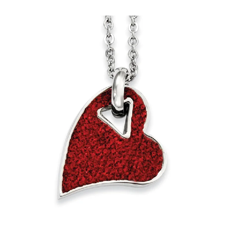 Ladies necklaces for friends -Stainless Steel and Red Crystal Heart Necklace - 20 Inch