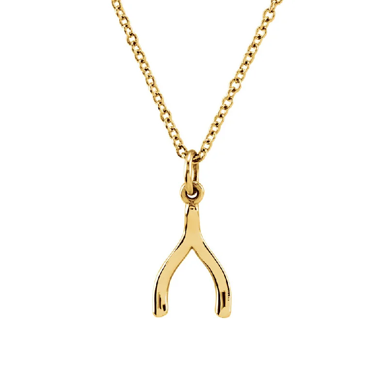 Ladies necklaces for engineers -Tiny Wishbone Necklace in 14k Yellow Gold, 18 Inch