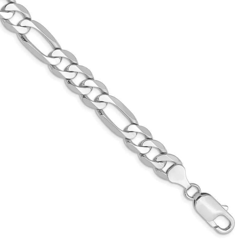 Ladies bracelets with dove charms -14K White Gold 9 inch 7.5mm Flat Figaro with Lobster Clasp Chain Bracelet